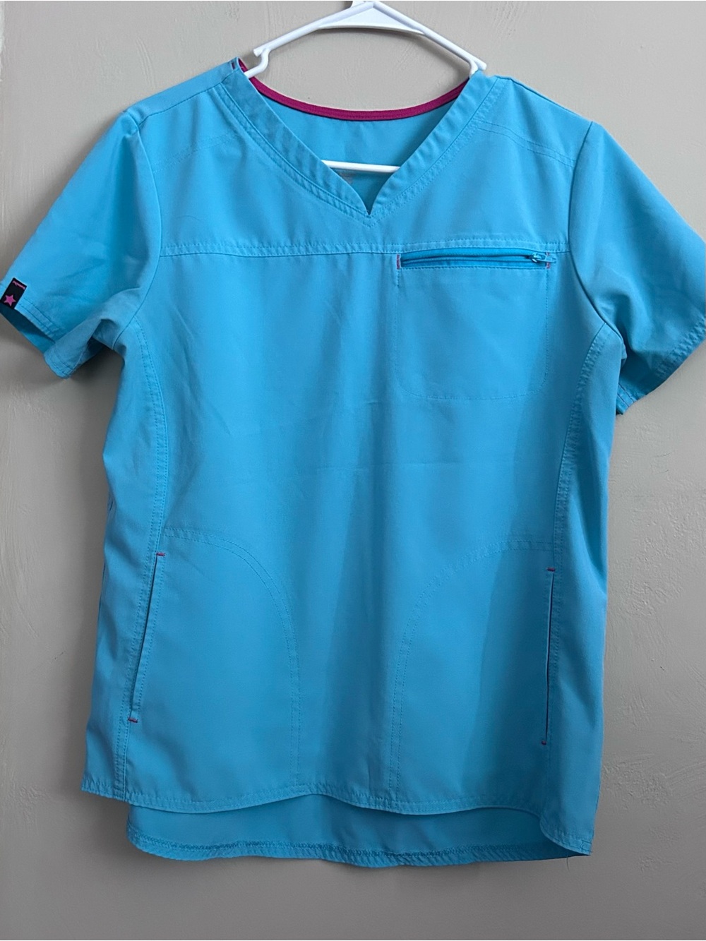 Scrubstars Turquoise Blue V-Neck scrub top with Pocket size small